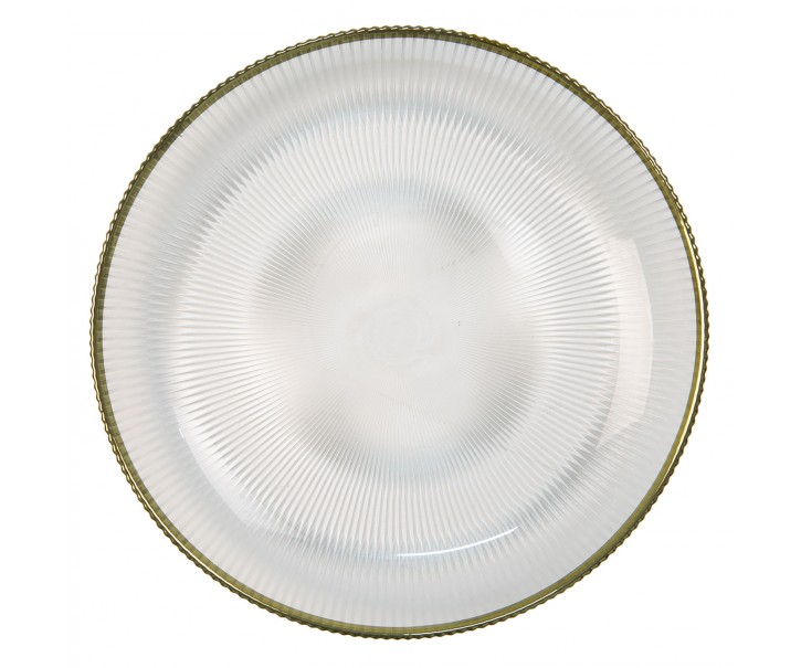 Skleněný servírovací žebrovaný talíř se zlatou linkou - Ø 31*3 cm