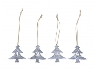 Šedé kovové vánoční stromky s čísly 1-4 na svíčky - 5*6cm