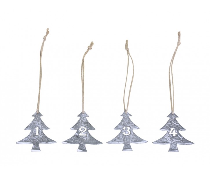 Šedé kovové vánoční stromky s čísly 1-4 na svíčky - 5*6cm