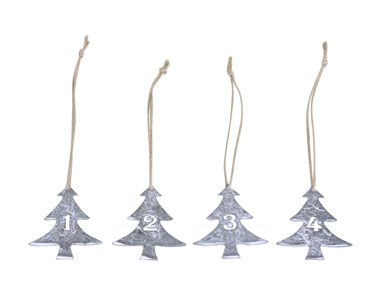 Šedé kovové vánoční stromky s čísly 1-4 na svíčky - 5*6cm Chic Antique
