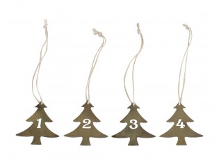 Bronzové antik kovové vánoční stromky s čísly 1-4 na svíčky - 5*6cm