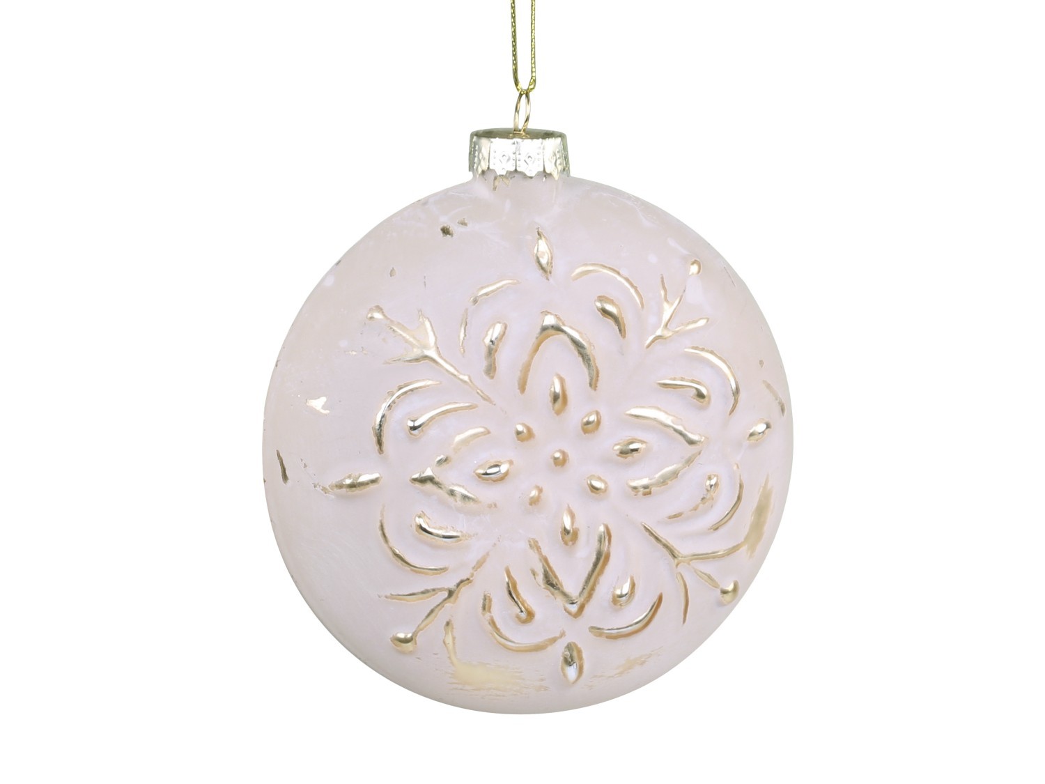 Pudrovo - zlatá placatá skleněná vánoční koule - 8*3*11cm Chic Antique