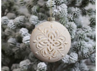 Pudrovo - zlatá placatá skleněná vánoční koule - 8*3*11cm