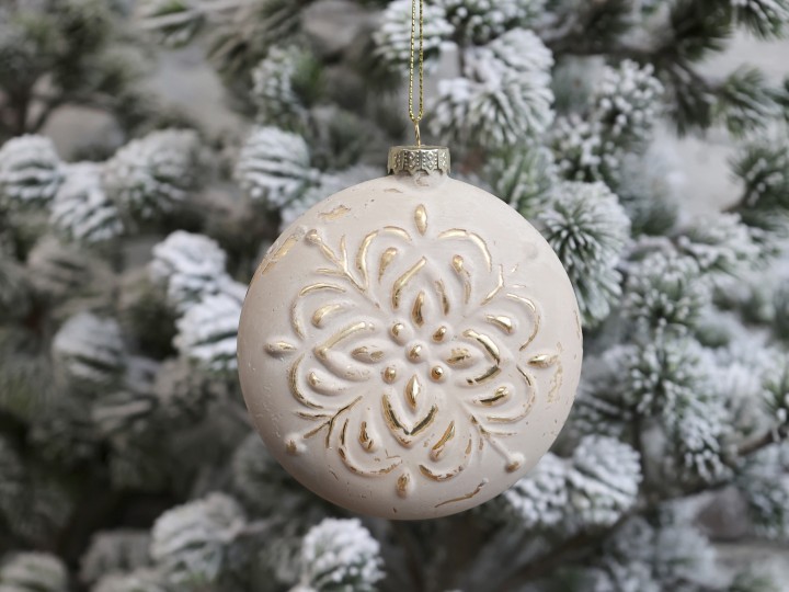 Pudrovo - zlatá placatá skleněná vánoční koule - 8*3*11cm