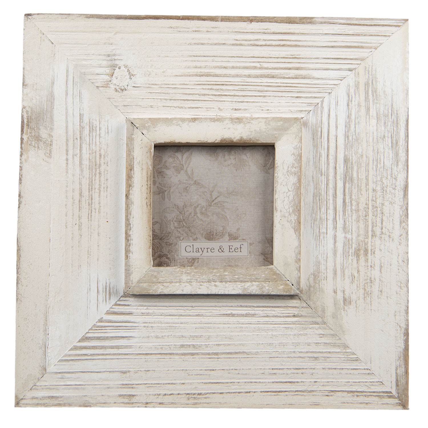 Bílý antik dřevěný fotorámeček s patinou - 25*2*25 cm / 9*9 cm Clayre & Eef