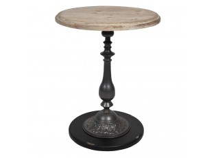 Kovový odkládací stolek s dřevěnou deskou Brain - Ø 50*64 cm