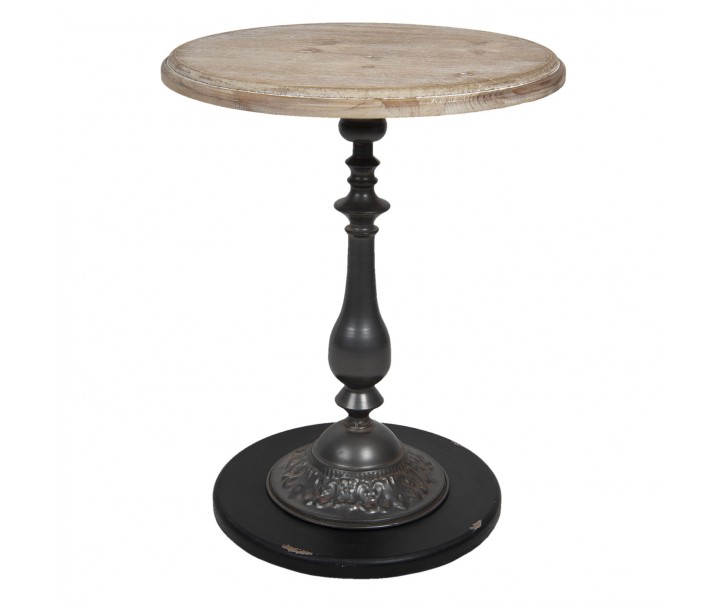 Kovový odkládací stolek s dřevěnou deskou Brain - Ø 50*64 cm