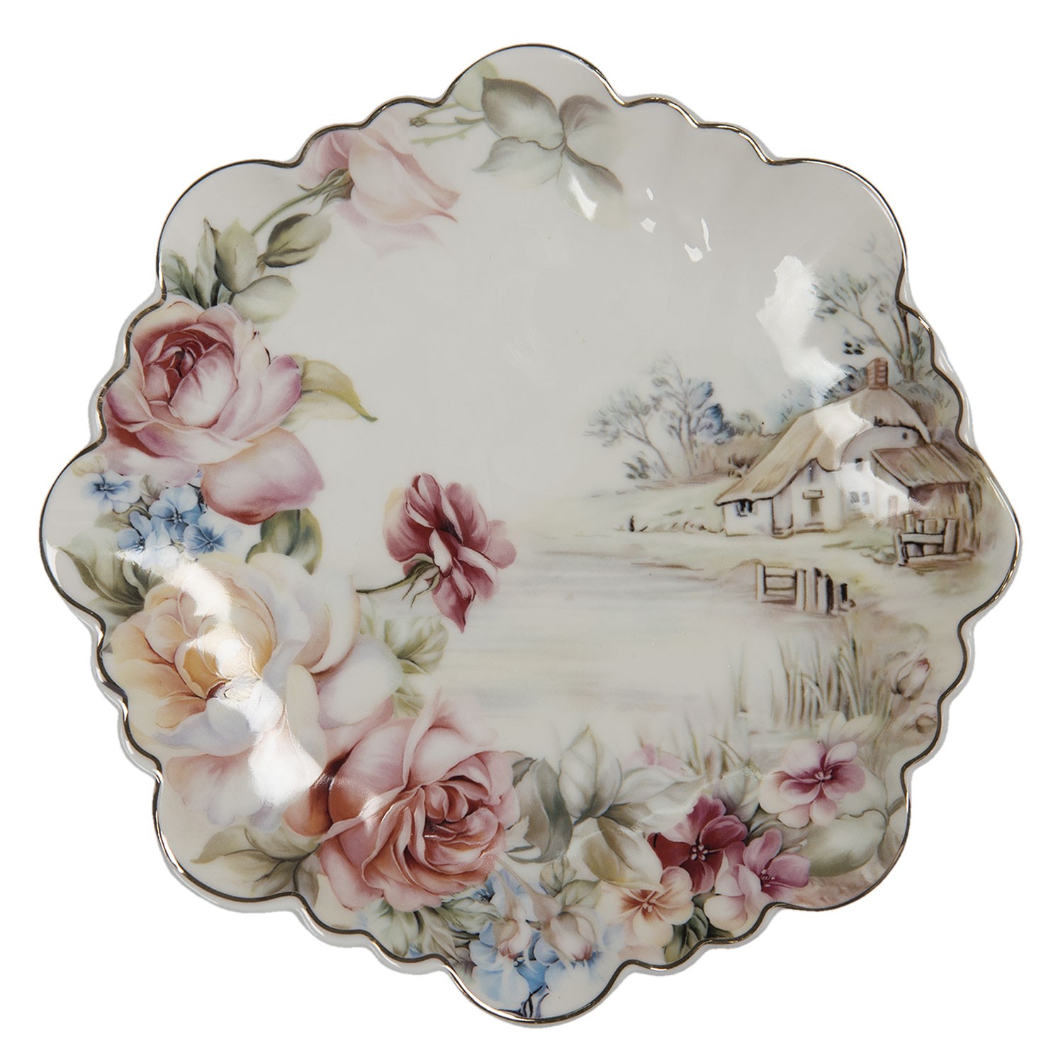 Dezertní talíř v dekoru a tvaru květiny Vionne - Ø 19*2 cm Clayre & Eef