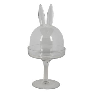 Skleněný podnos na noze s poklopem a oušky - Ø 11*24 cm