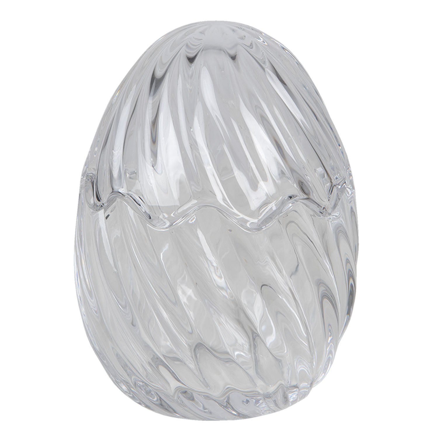 Levně Skleněná úložná nádoba s víkem ve tvaru vajíčka - Ø 9*12 cm 6GL3384