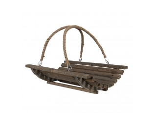 Dřevěný půlkruhový košík s jutovými uchy - 40*29*10 cm