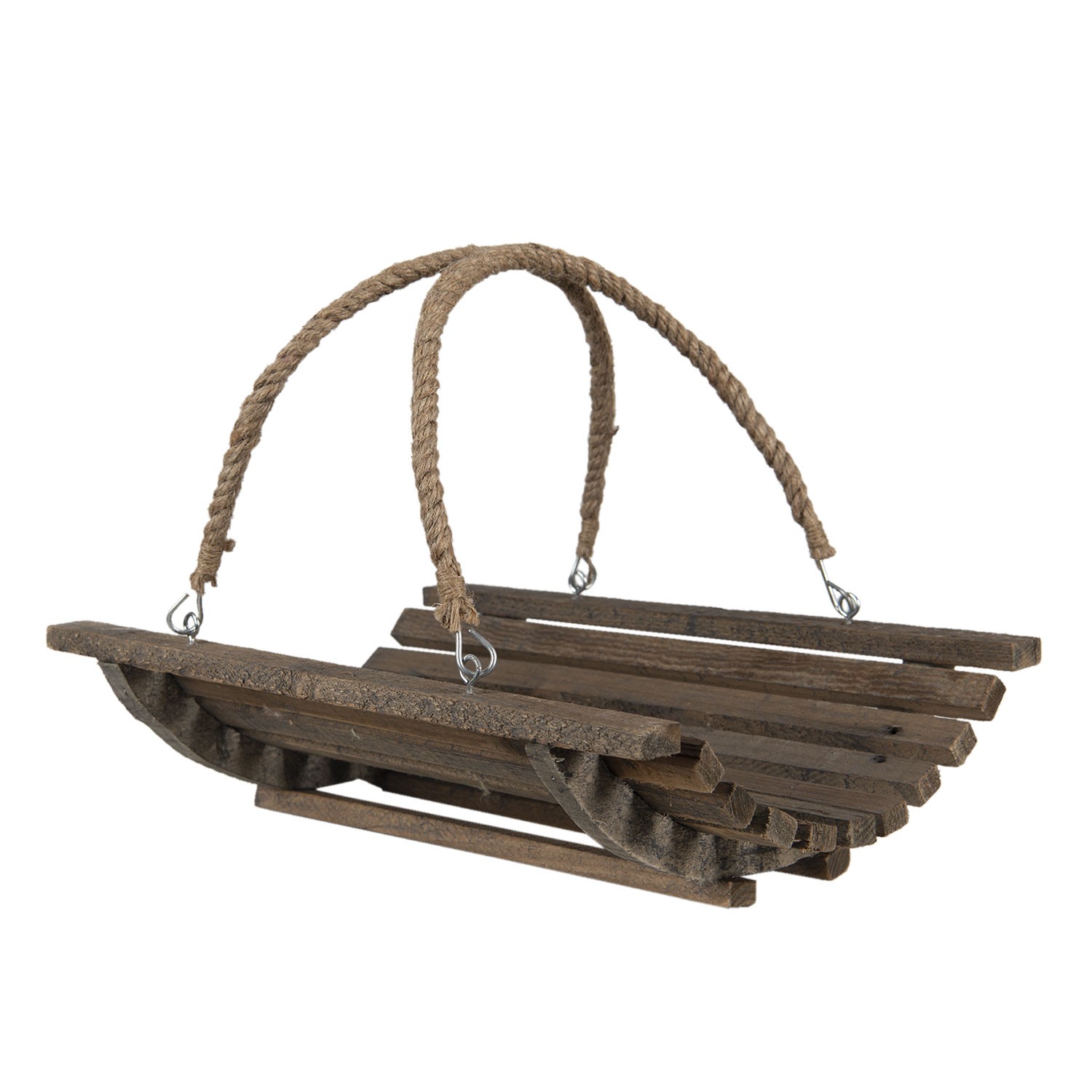 Dřevěný půlkruhový košík s jutovými uchy - 40*29*10 cm 6H2100