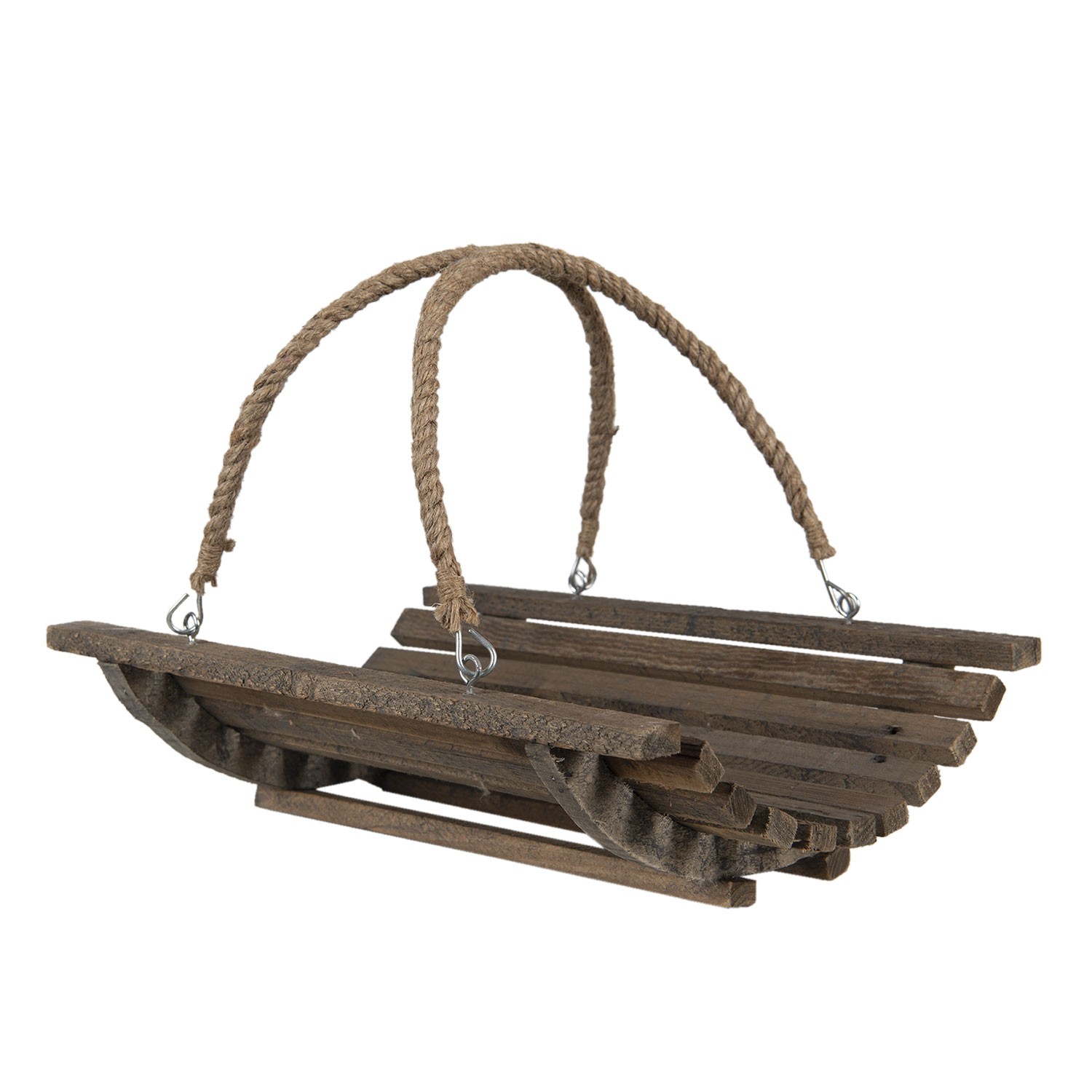 Dřevěný půlkruhový košík s jutovými uchy - 40*29*10 cm
