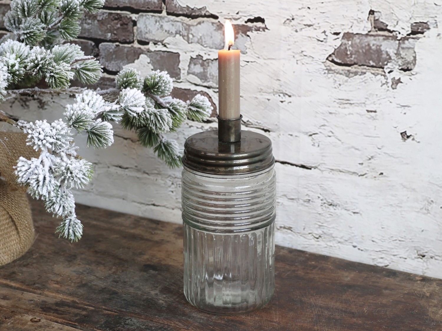 Svícen na úzkou svíčku ve tvaru sklenice Jari - Ø 9*22cm Chic Antique