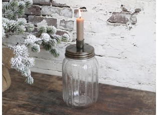 Svícen na úzkou svíčku ve tvaru staré sklenice Jari - Ø 9*22cm