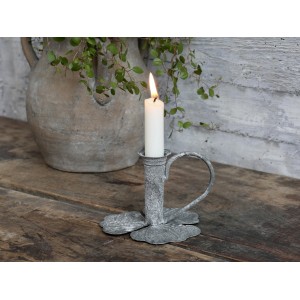 Zinkový antik svícen na úzkou svíčku Leaves - 13*12*9cm