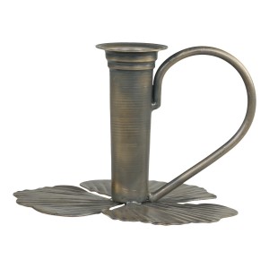 Bronzový antik svícen na úzkou svíčku Leaves - 13*12*9cm
