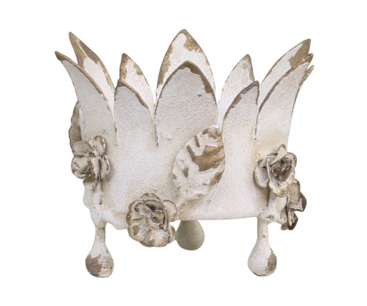 Krémový antik svícen s květy na širokou svíčku Crown - Ø 11*9cm