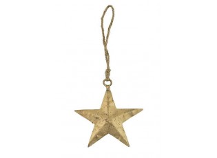 Dekorace zlatá antik kovová hvězda na jutovém provázku - 10*0,3*10cm