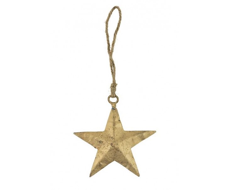 Dekorace zlatá antik kovová hvězda na jutovém provázku - 10*0,3*10cm Mars & More 