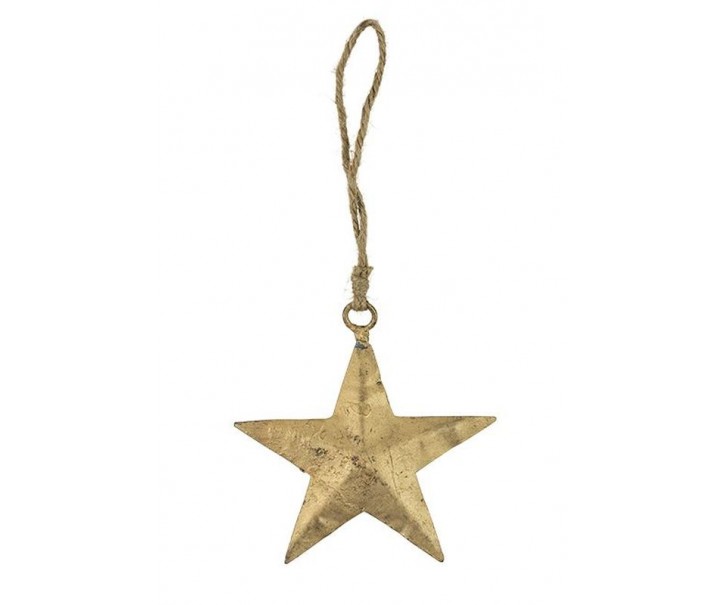 Dekorace zlatá kovová hvězda na provázku - 10*0,3*10cm