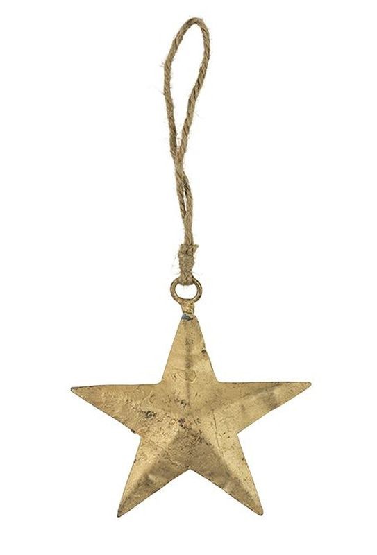 Dekorace zlatá antik kovová hvězda na jutovém provázku - 10*0,3*10cm