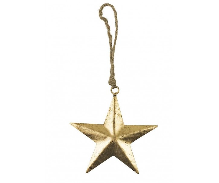 Dekorace zlatá kovová hvězda na provázku - 12*0,3*12cm