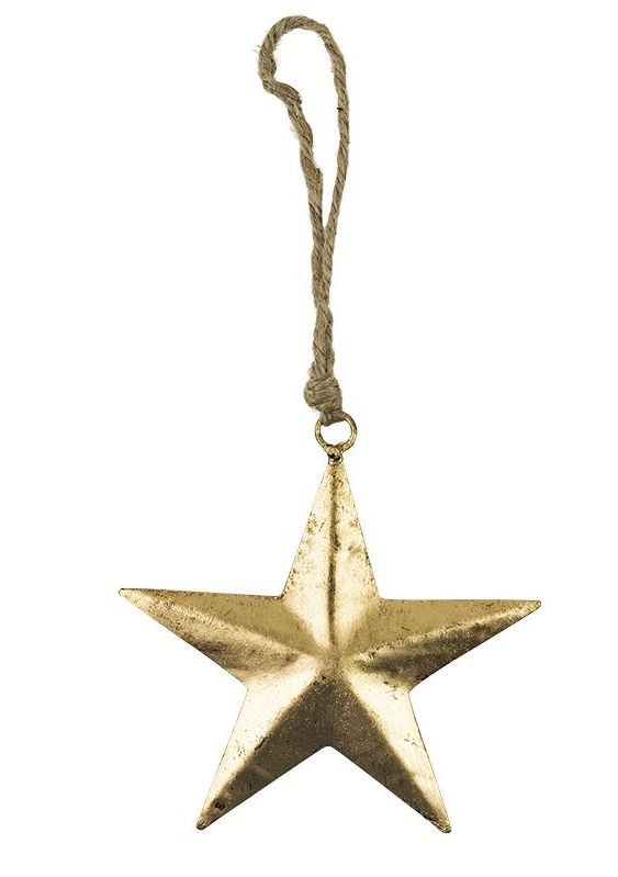 Dekorace zlatá kovová hvězda na provázku - 12*0,3*12cm