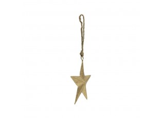 Dekorace zlatá kovová hvězda na provázku - 12*0,3*12cm