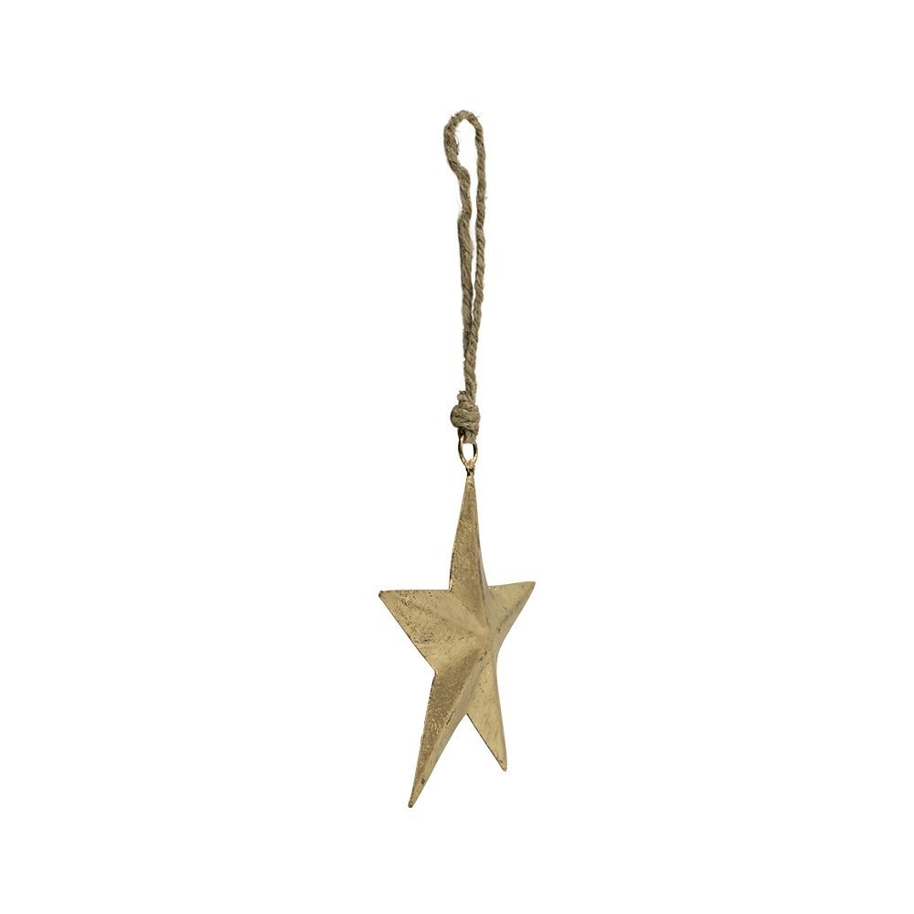 Dekorace zlatá kovová hvězda na provázku - 12*0,3*12cm
