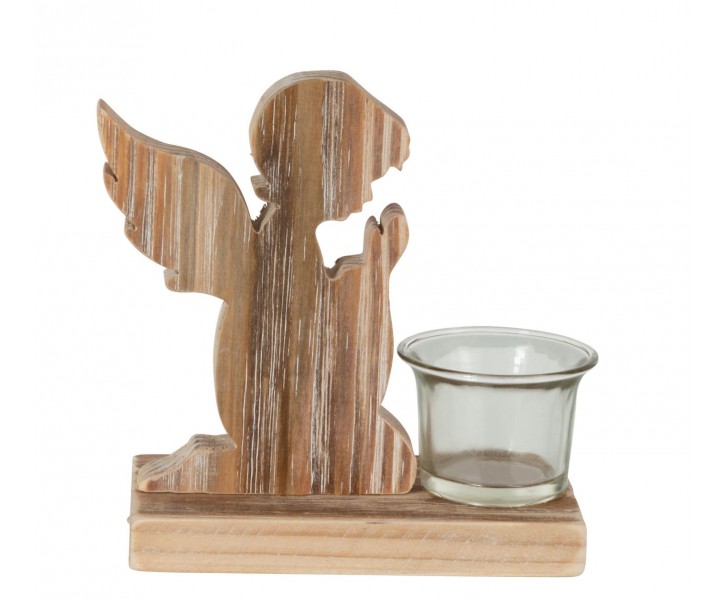 Dřevěný svícen andílek na čajovou svíčku - 15*7*15cm
