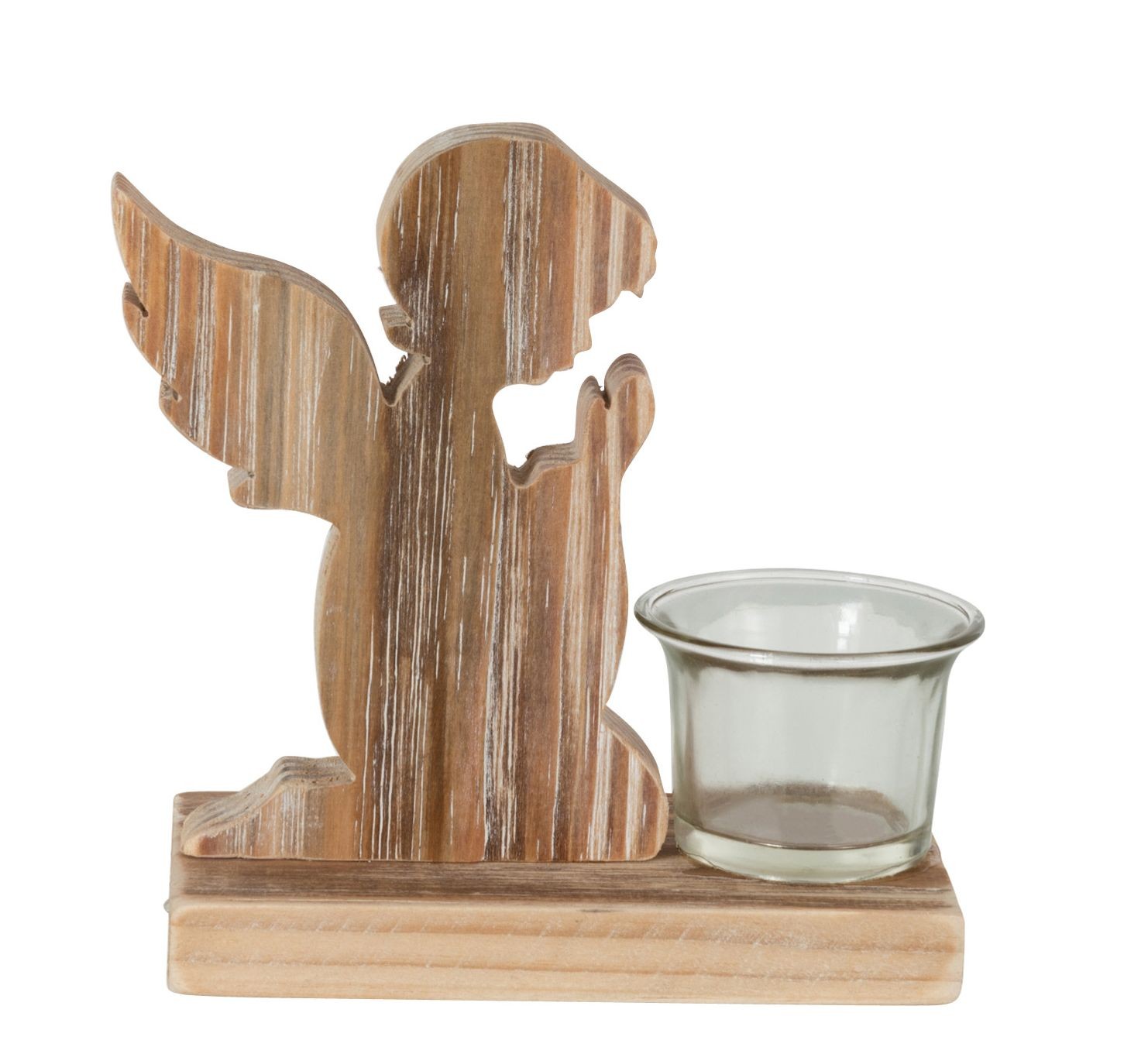 Dřevěný svícen andílek na čajovou svíčku - 15*7*15cm J-Line by Jolipa