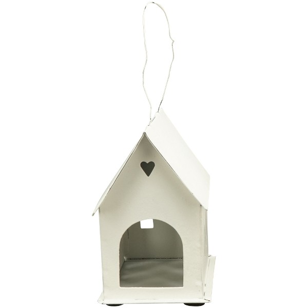 Krémový antik kovový domek na svíčku ClairBlanc - 12*7*11cm