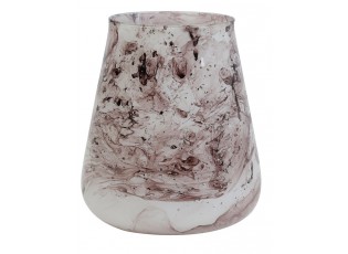 Veliký růžovo-šedý skleněný mramorový svícen Valey – Ø 15*16 cm