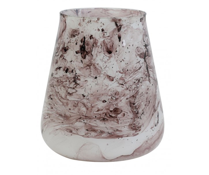 Veliký růžovo-šedý skleněný mramorový svícen Valey – Ø 15*16 cm