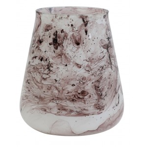 Veliký růžovo-šedý skleněný mramorový svícen Valey – Ø 15*16 cm