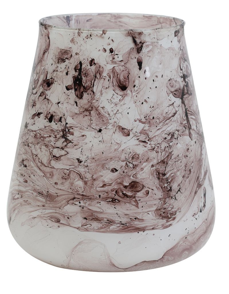 Veliký růžovo-šedý skleněný mramorový svícen Valey – Ø 15*16 cm