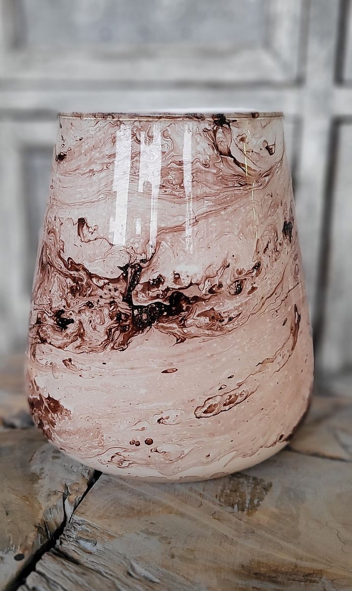 Veliký růžovo-šedý skleněný mramorový svícen Valey – Ø 15*16 cm