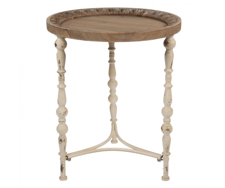 Kovový antik odkládací stolek s dřevěnou deskou Roundie - Ø 50*60 cm