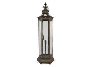 Bronzová antik stolní lampa ve tvaru lucerny - 29*25*79 cm / 3*E14