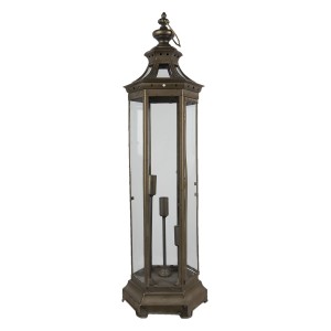 Bronzová antik stolní lampa ve tvaru lucerny - 29*25*79 cm / 3*E14