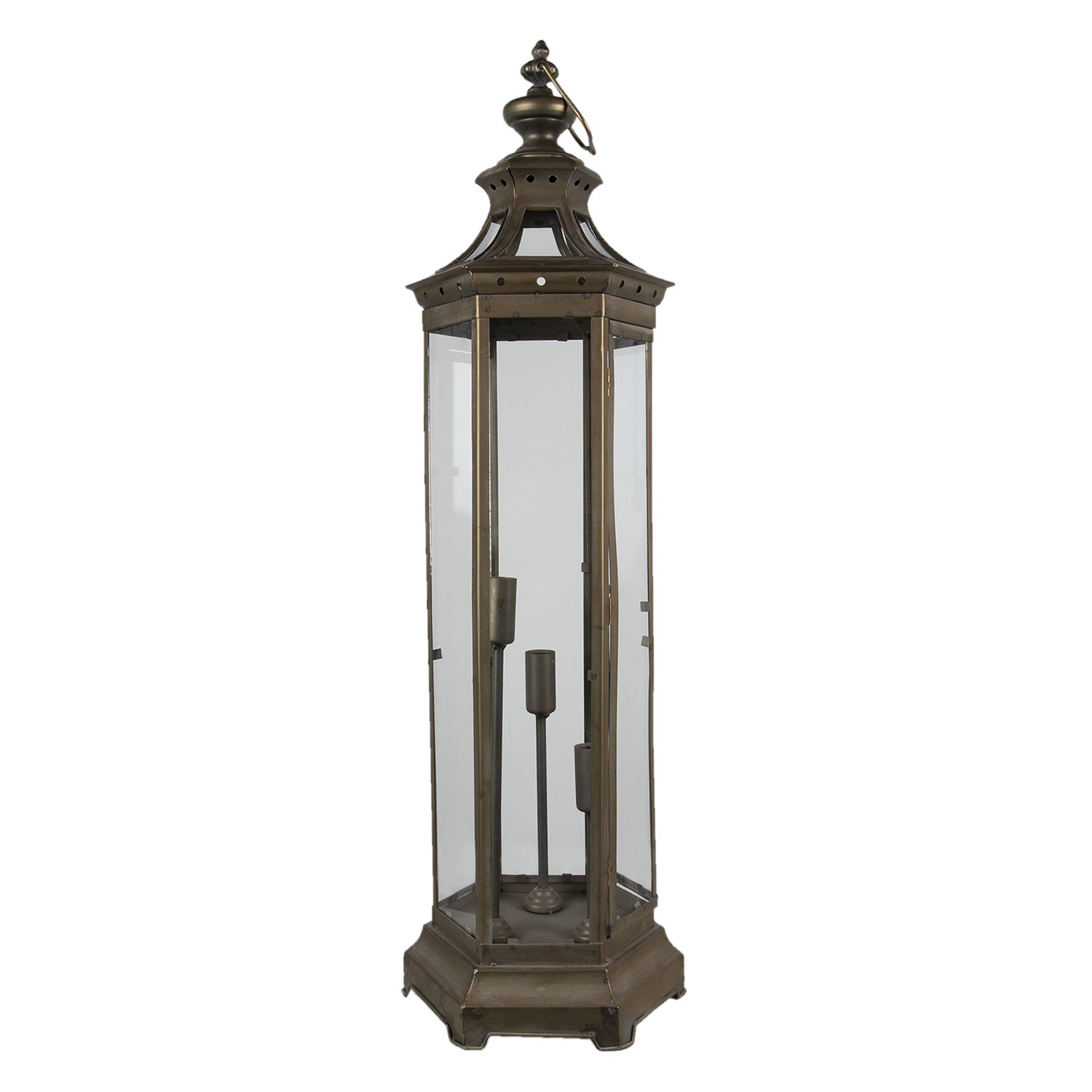 Bronzová antik stolní lampa ve tvaru lucerny - 29*25*79 cm / 3*E14 Clayre & Eef