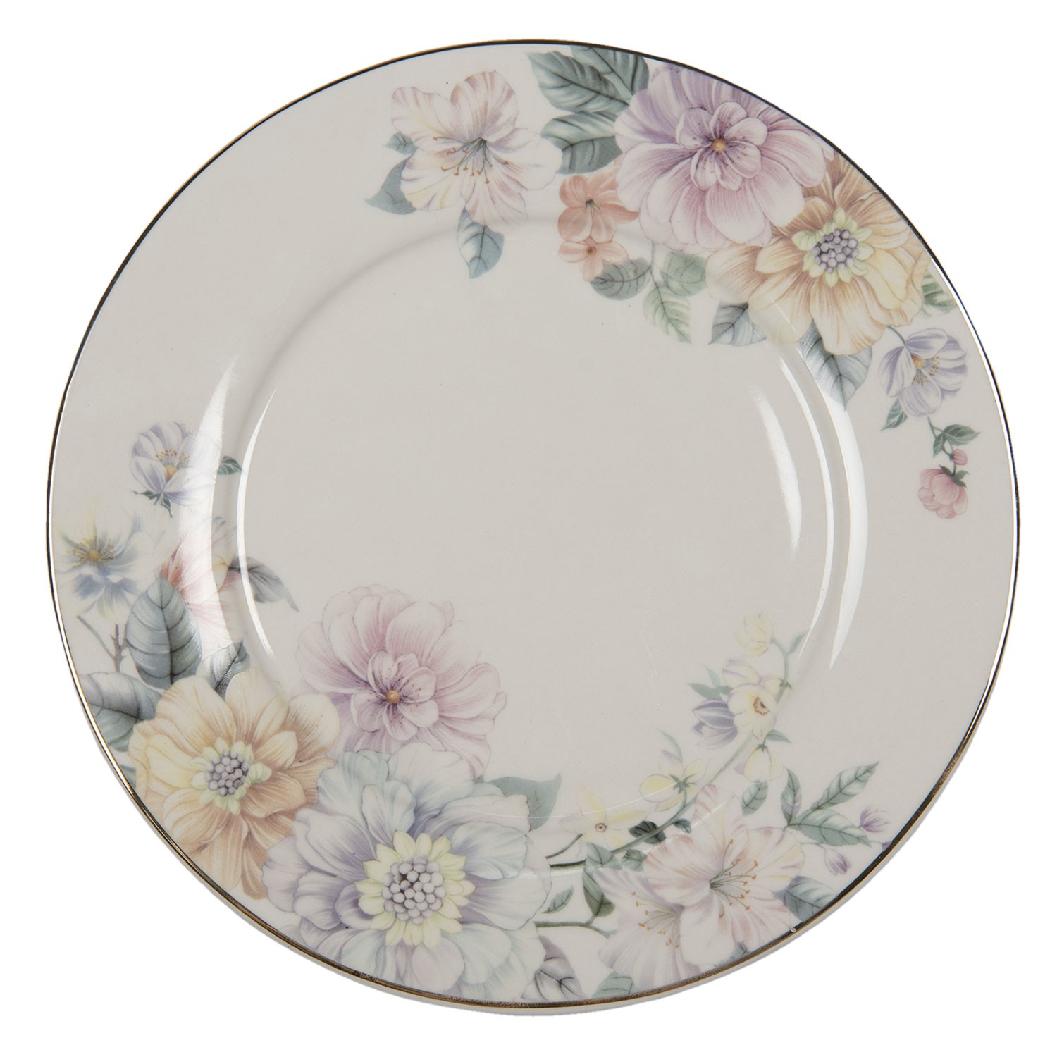Porcelánový jídelní talířek s květinami Flowers - Ø 26*2 cm Clayre & Eef