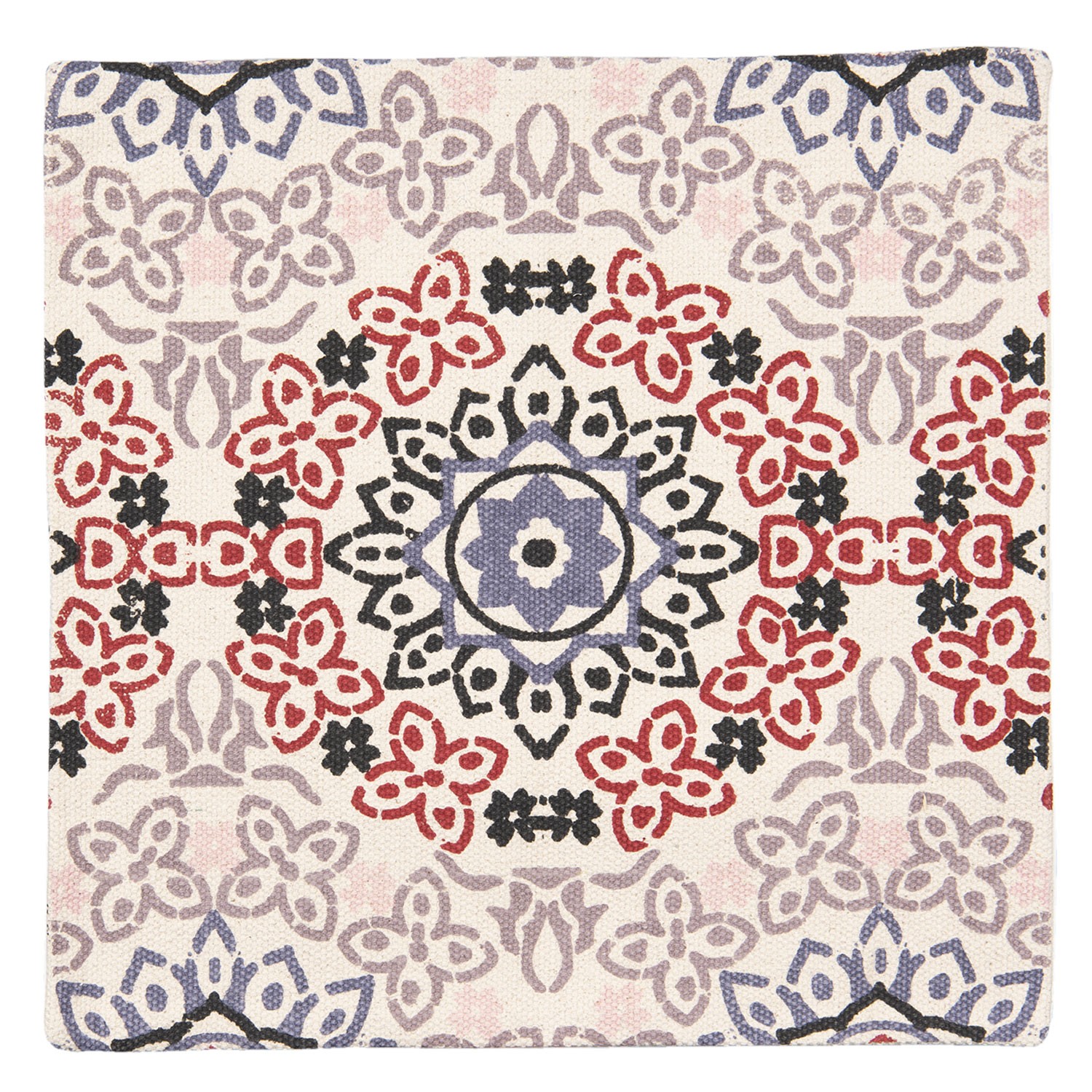 Béžový režný bavlněný povlak na polštář s barevnými ornamenty - 50*50 cm