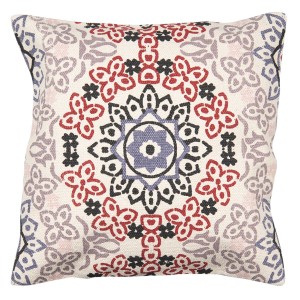Béžový režný bavlněný povlak na polštář s barevnými ornamenty - 50*50 cm