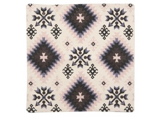Béžový režný bavlněný povlak na polštář s barevnými ornamenty - 50*50 cm