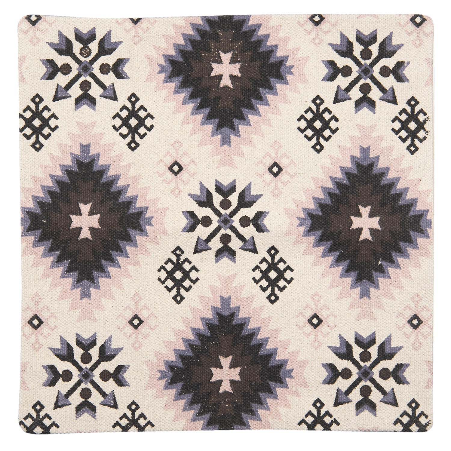 Béžový režný bavlněný povlak na polštář s barevnými ornamenty - 50*50 cm