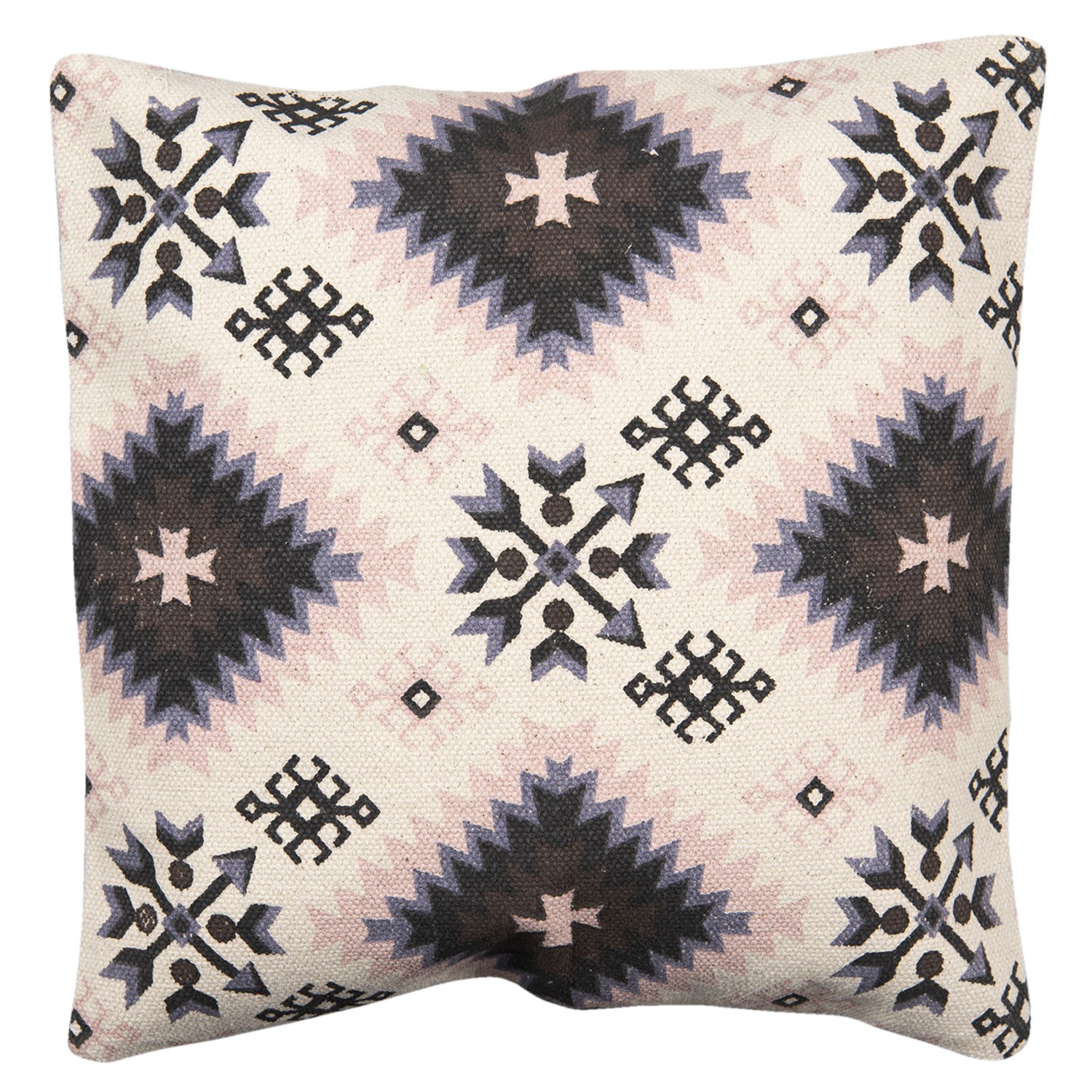 Béžový režný bavlněný povlak na polštář s barevnými ornamenty - 50*50 cm Clayre & Eef