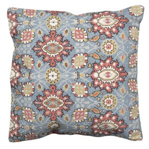 Modrý režný bavlněný povlak na polštář s ornamenty - 50*50 cm