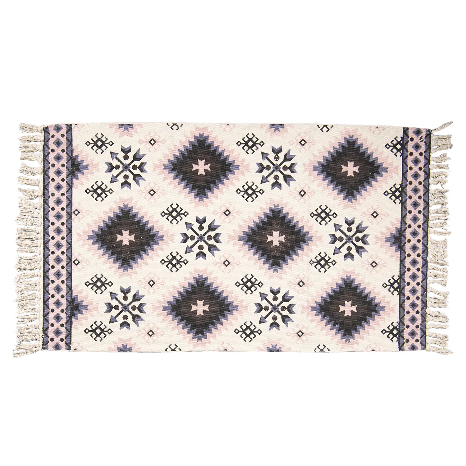 Bavlněný koberec s barevnými ornamenty a třásněmi - 70*120 cm Clayre & Eef